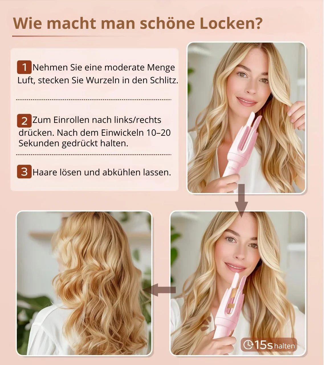 CKG LuxeWave® Automatischer Lockenstab und Glätteisen – 2 Lockengrößen (28 mm und 32 mm), 4 Hitzeeinstellungen (140 °C–200 °C), professionelles Styling-Tool